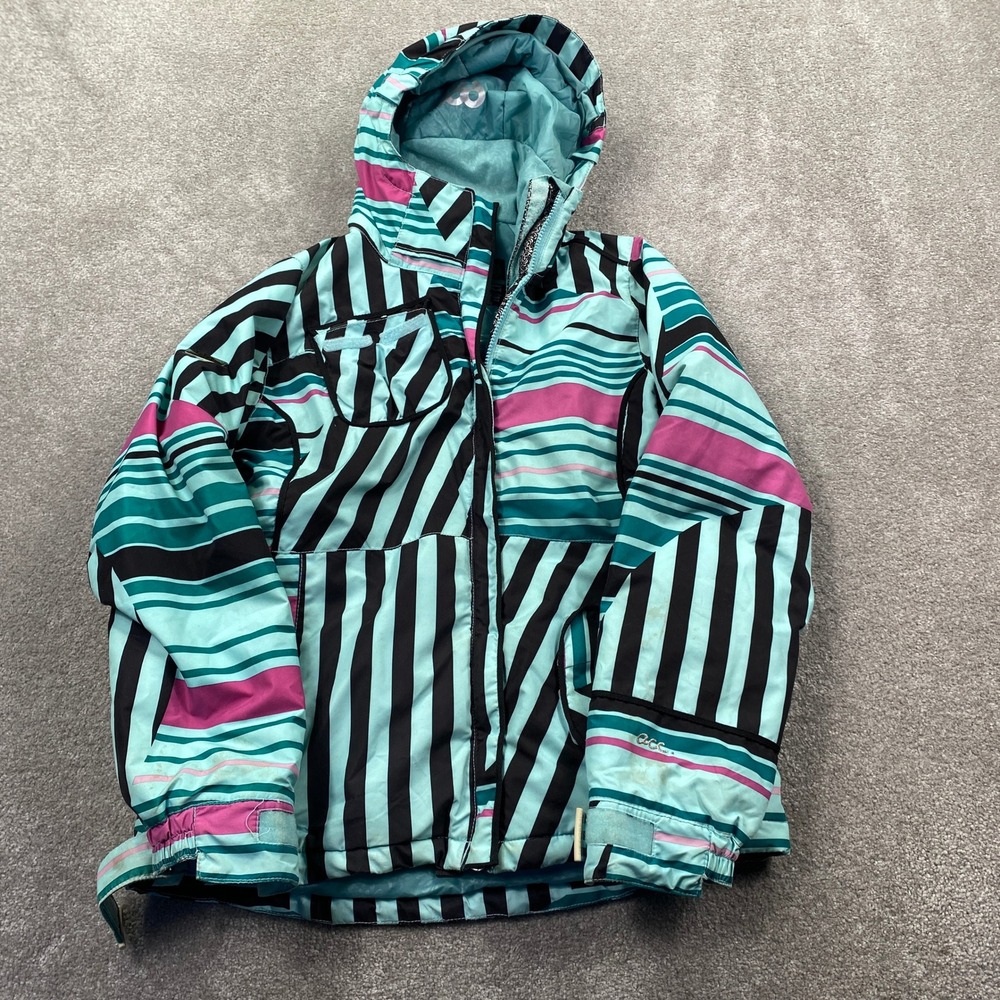 686 Snowboard Jacket Womens Small Teal Pink Striped Insulated Hooded P89